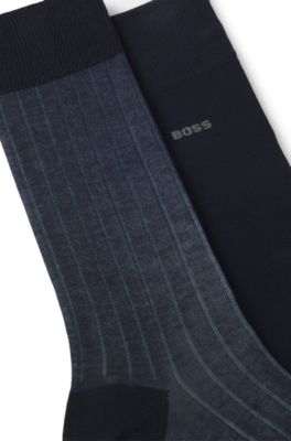 Paquete de dos pares de calcetines en canal&eacute; vanis&eacute; de algod&oacute;n mercerizado, Azul oscuro
