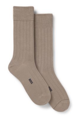 Paquete de dos pares de calcetines en canal&eacute; con detalles de la raya caracter&iacute;stica, Marr&oacute;n claro