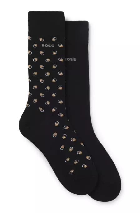 Two-pack mini-pattern socks in a combed cotton blend