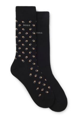 Lot de deux paires de chaussettes &agrave; micro-motifs en coton peign&eacute; m&eacute;lang&eacute;, Noir