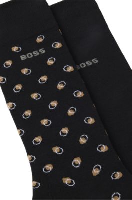 Lot de deux paires de chaussettes &agrave; micro-motifs en coton peign&eacute; m&eacute;lang&eacute;, Noir