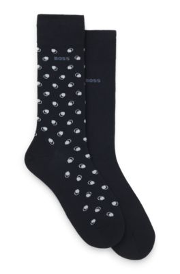 Paquete de dos pares de calcetines estampados en algod&oacute;n peinado, Azul oscuro