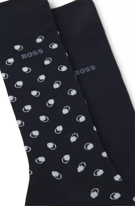 Two-pack mini-pattern socks in a combed cotton blend