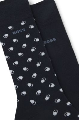 Paquete de dos pares de calcetines estampados en algod&oacute;n peinado, Azul oscuro