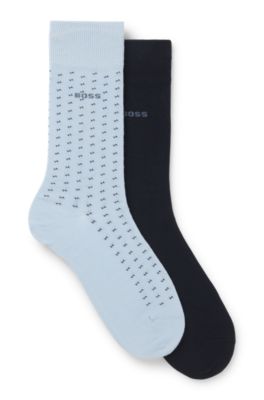 Lot de deux paires de chaussettes mi-mollet en coton m&eacute;lang&eacute;, bleu clair