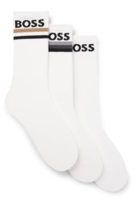 Three-pack of bamboo-blend ankle socks with logos, Patterned
