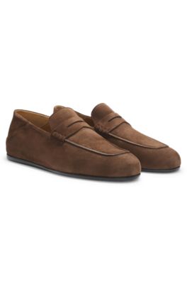 BOSS BY BECKHAM penny loafers in suede, Dark Brown