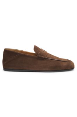 BOSS BY BECKHAM penny loafers in suede, Dark Brown