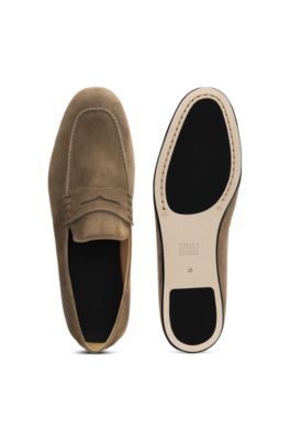 BOSS BY BECKHAM penny loafers in suede, Green