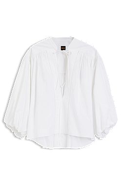 Blusa relaxed fit en popelín de algodón con manga globo