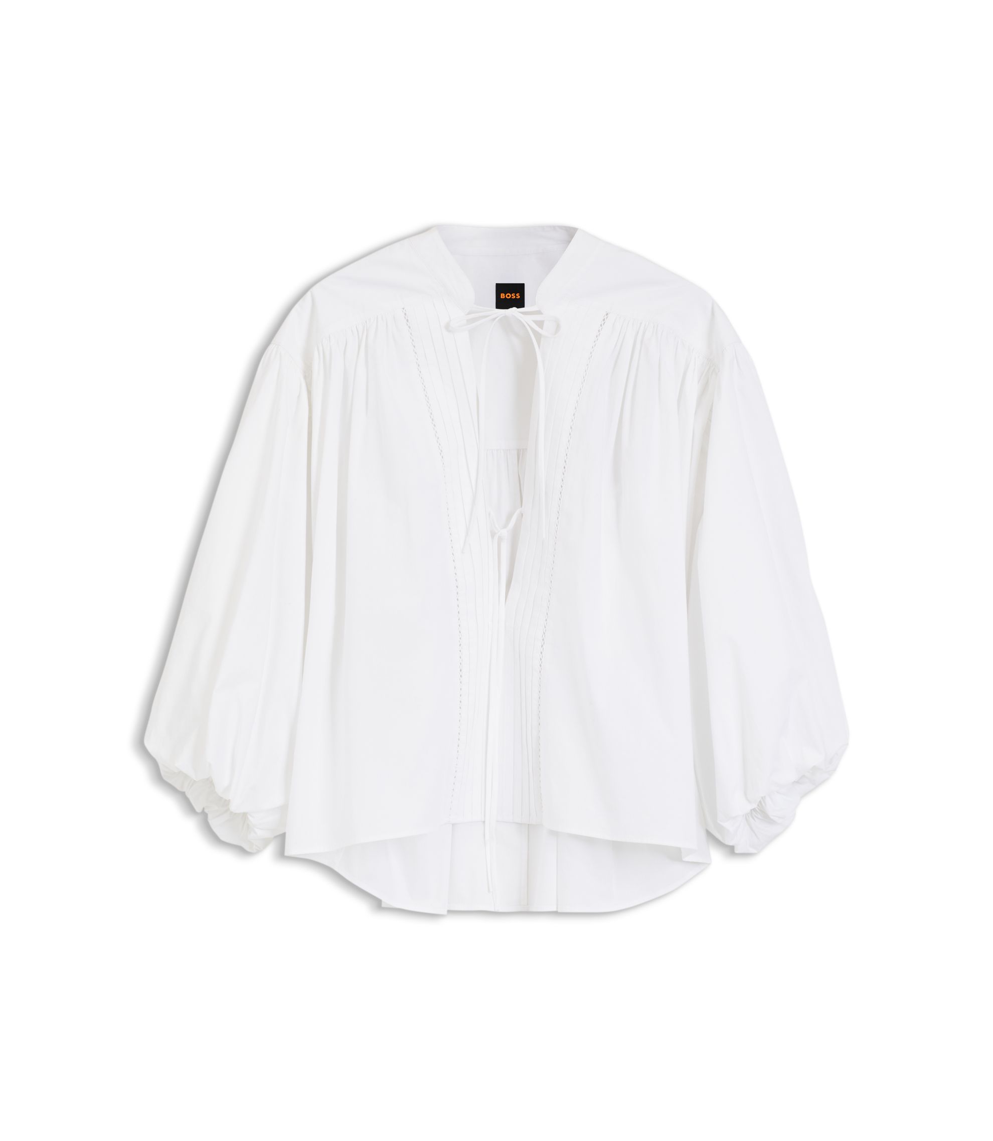 BOSS - Relaxed-fit cotton-poplin blouse with balloon sleeves - White