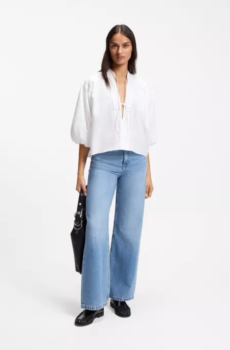 Relaxed-fit cotton-poplin blouse with balloon sleeves