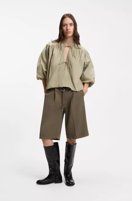 Relaxed-fit cotton-poplin blouse with balloon sleeves
