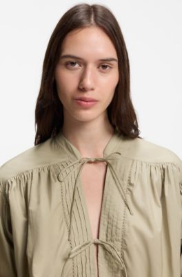 Blouse Relaxed en tissu fin avec manches bouffantes, Chaux