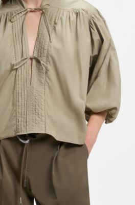 Blouse Relaxed en tissu fin avec manches bouffantes, Chaux