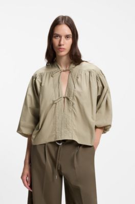 Blouse Relaxed en tissu fin avec manches bouffantes, Chaux