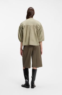 Blouse Relaxed en tissu fin avec manches bouffantes, Chaux