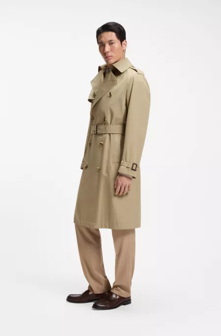 Water-repellent trench coat in cotton twill