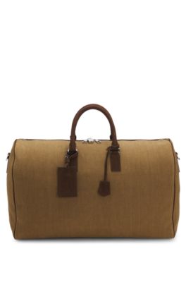 Bolsa de viaje de lino BOSS BY BECKHAM con detalles de ante, Marr&oacute;n claro