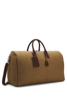 Bolsa de viaje de lino BOSS BY BECKHAM con detalles de ante, Marr&oacute;n claro