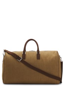 Bolsa de viaje de lino BOSS BY BECKHAM con detalles de ante, Marr&oacute;n claro
