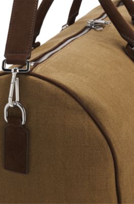 Bolsa de viaje de lino BOSS BY BECKHAM con detalles de ante, Marr&oacute;n claro