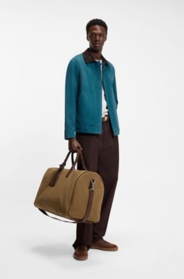 Bolsa de viaje de lino BOSS BY BECKHAM con detalles de ante, Marr&oacute;n claro
