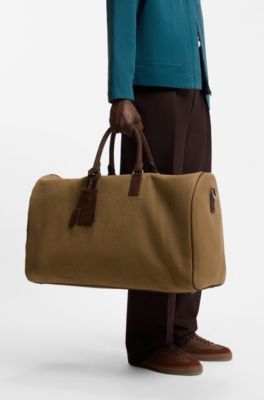 Bolsa de viaje de lino BOSS BY BECKHAM con detalles de ante, Marr&oacute;n claro