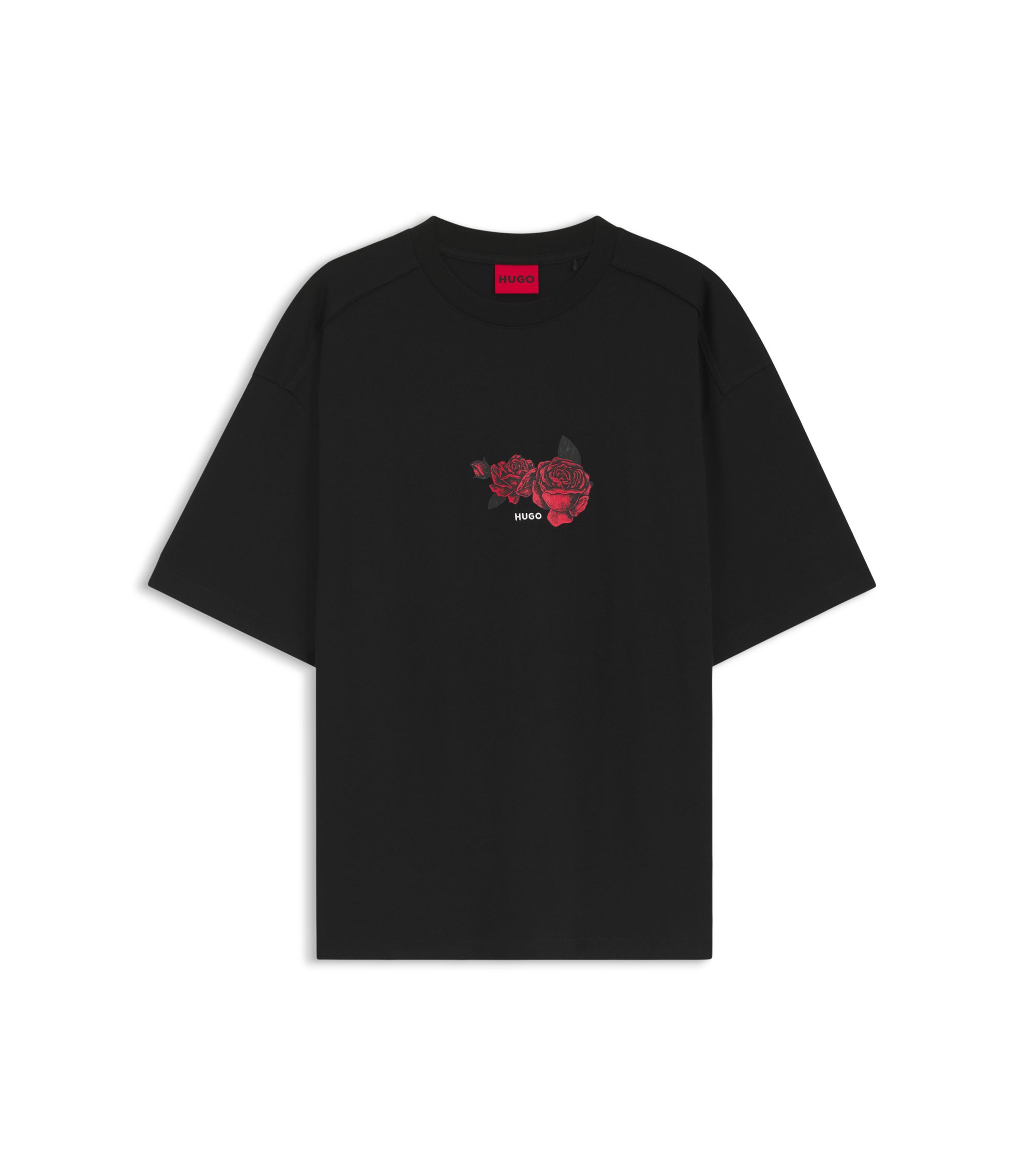HUGO - Rose-artwork T-shirt in cotton jersey - Black