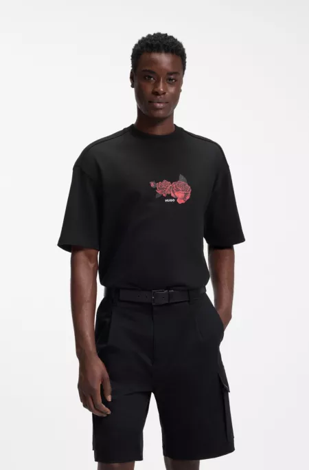 Rose-artwork T-shirt in cotton jersey