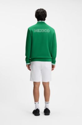 Cotton-blend zip-up sweatshirt with country-flag badge, Mexico Green