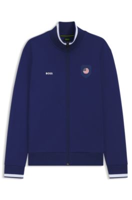 Sweat zipp&eacute; en coton m&eacute;lang&eacute; avec badge drapeau du pays, USA