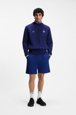 Cotton-blend zip-up sweatshirt with country-flag badge, USA Blue