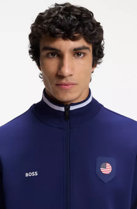 Cotton-blend zip-up sweatshirt with country-flag badge