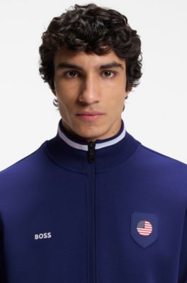Cotton-blend zip-up sweatshirt with country-flag badge, USA