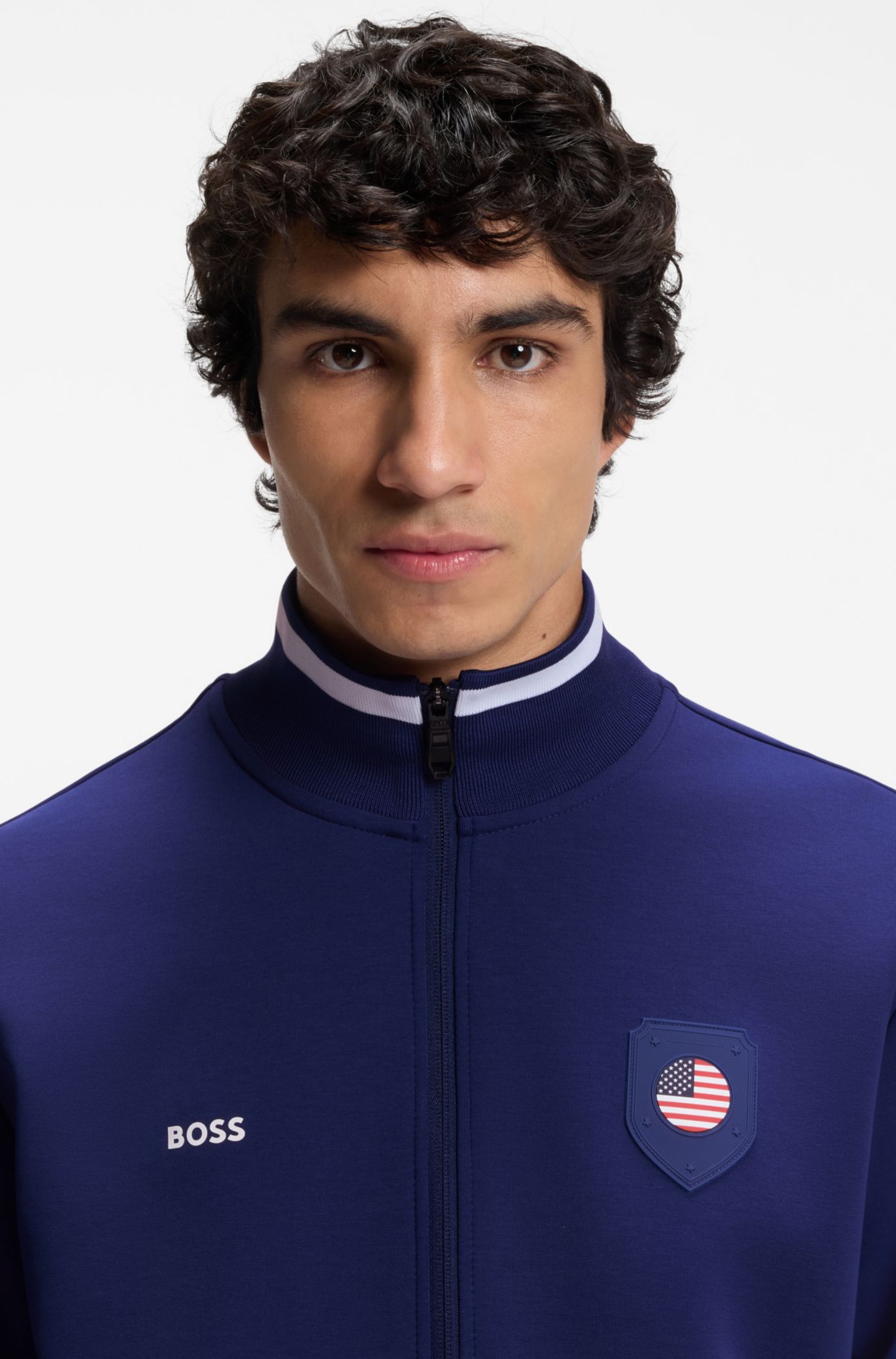 BOSS - Cotton-blend zip-up sweatshirt with country-flag badge - USA