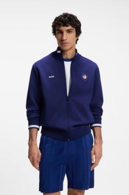 Sudadera de algod&oacute;n con cremallera e insignia de bandera nacional, USA Blue