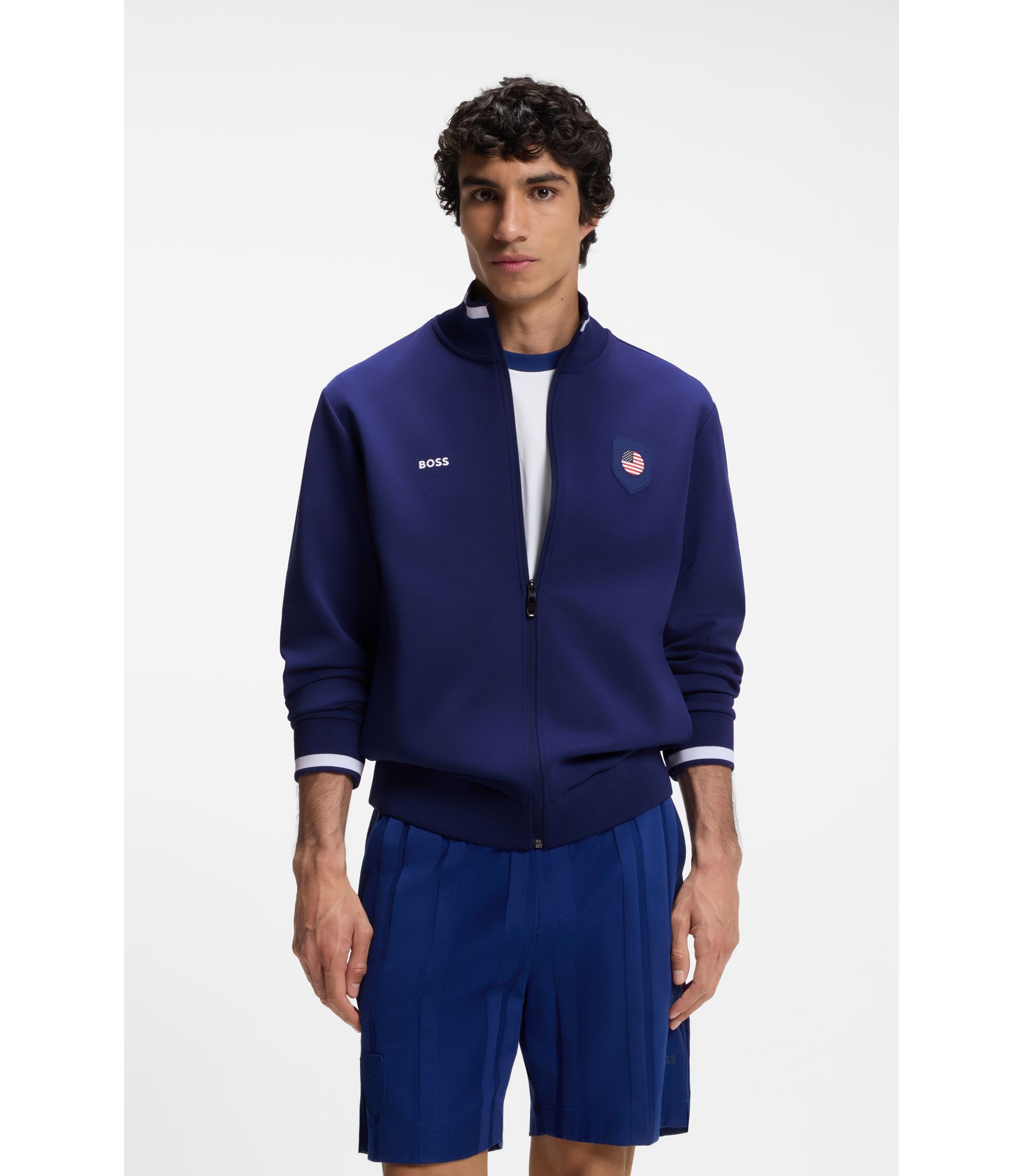 BOSS - Cotton-blend zip-up sweatshirt with country-flag badge - USA