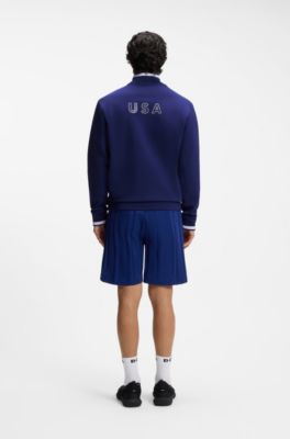 Cotton-blend zip-up sweatshirt with country-flag badge, USA