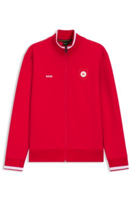 Cotton-blend zip-up sweatshirt with country-flag badge, Canada Red
