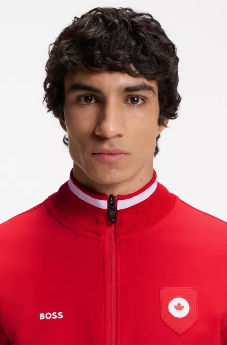 Cotton-blend zip-up sweatshirt with country-flag badge