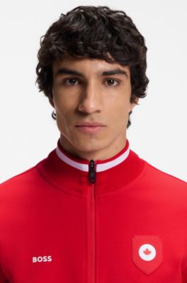 Cotton-blend zip-up sweatshirt with country-flag badge, Canada Red