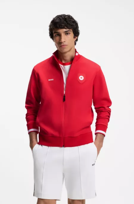 Cotton-blend zip-up sweatshirt with country-flag badge