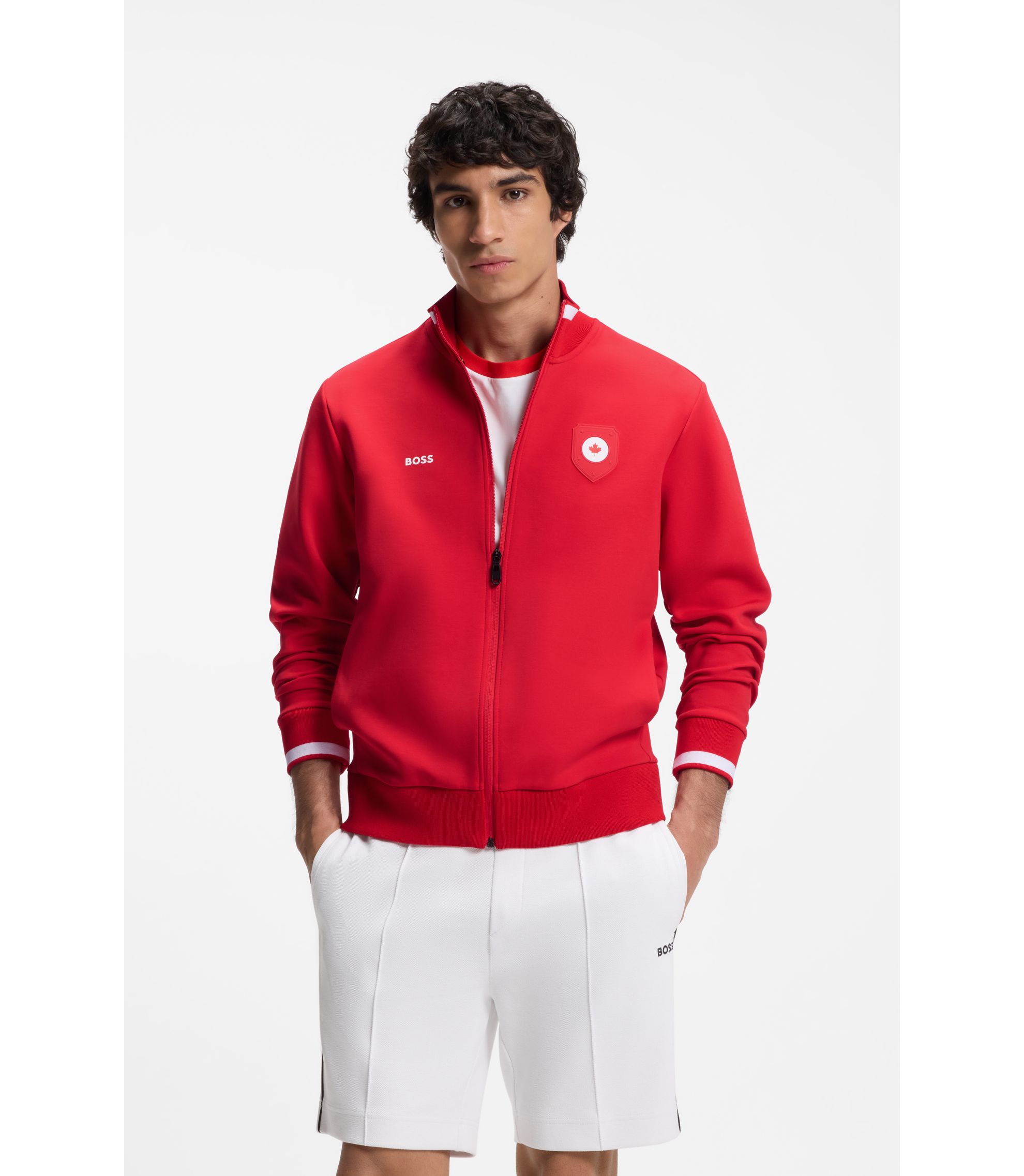 BOSS - Cotton-blend zip-up sweatshirt with country-flag badge - Canada