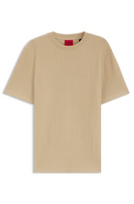 Cotton-blend T-shirt with creased effect, Beige