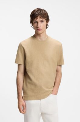 Cotton-blend T-shirt with creased effect, Beige