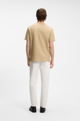 Cotton-blend T-shirt with creased effect, Beige