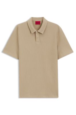 Cotton-blend polo shirt with creased effect, Beige