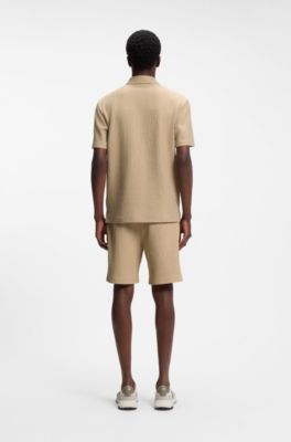 Cotton-blend polo shirt with creased effect, Beige