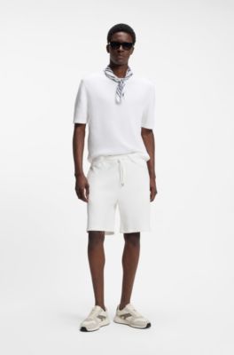 Stretch-cotton shorts with creased effect, White